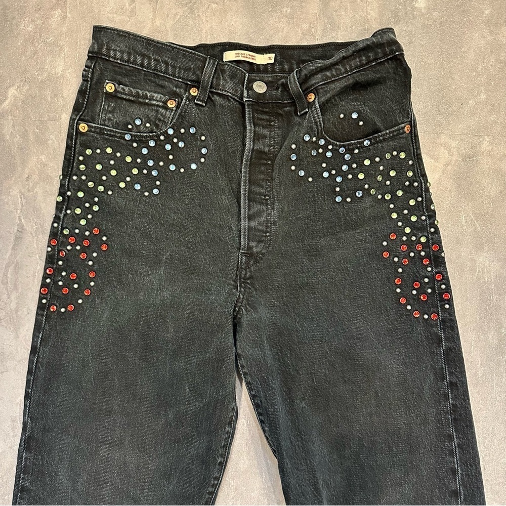 LEVI’S Ribcage Straight‎ Studded Jeans Size 30 - Picture 5 of 13